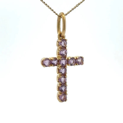 18Ct Yellow Gold Amethyst Cross Pendant