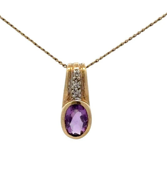 9Ct Yellow Gold Amethyst and Diamond Accent Charm Pendant