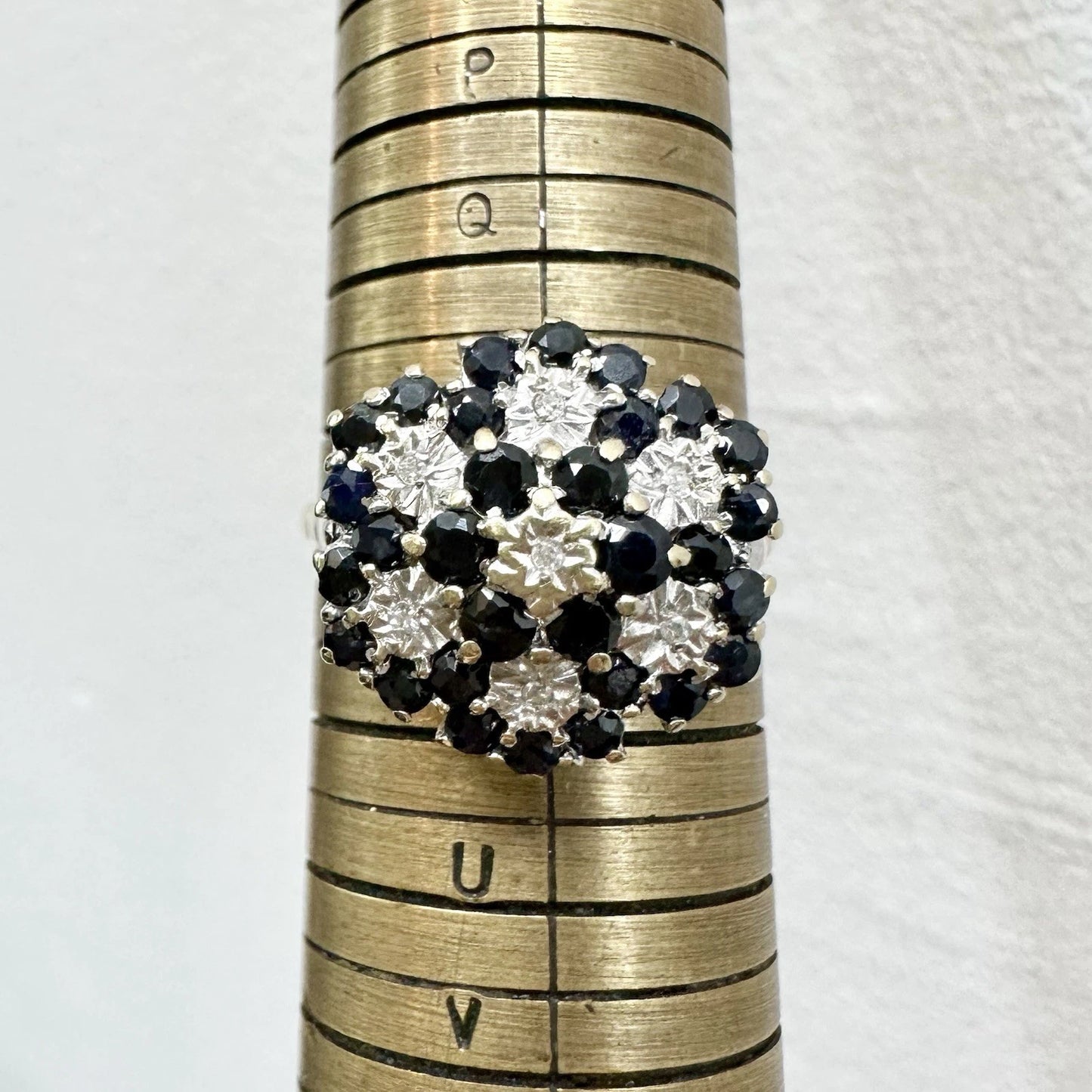 9Ct Yellow Gold Vintage Sapphire & .04Ct TW Diamond Ring Sz S