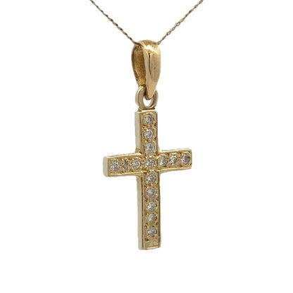 18Ct Yellow Gold Vintage .16 Carat TW Diamond Set Cross Pendant