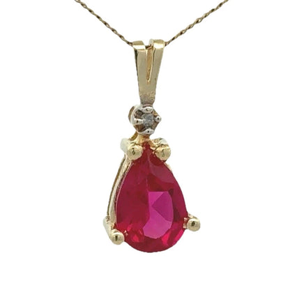 10Ct Yellow Gold Created Ruby & Diamond Accent Pendant