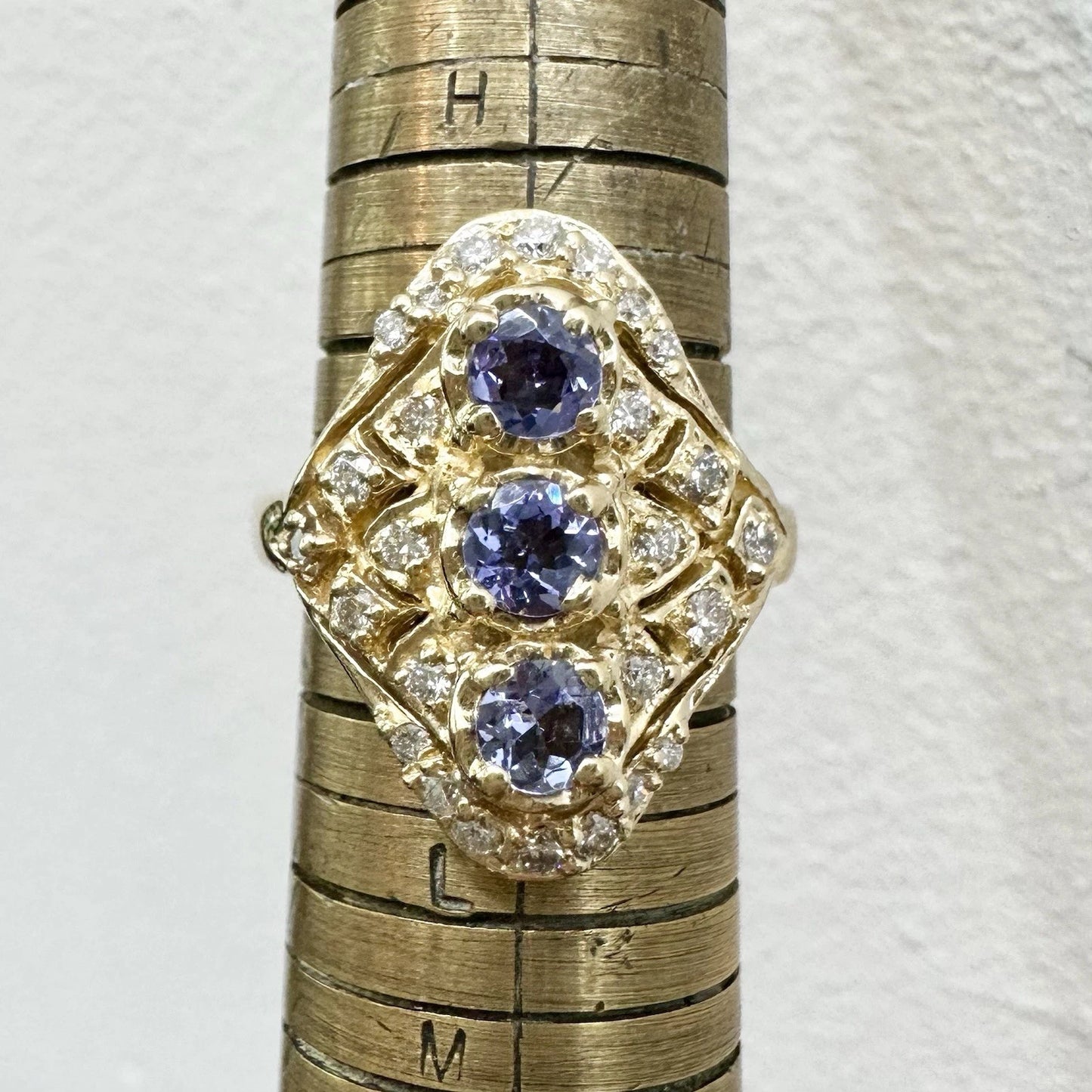 14Ct Yellow Gold Sonia B Designs Tanzanite & Diamond Designer Ring Sz J 1/2