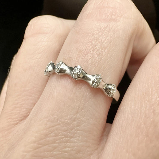 10Ct White Gold .05 TW Diamond Band Ring Sz O 1/2