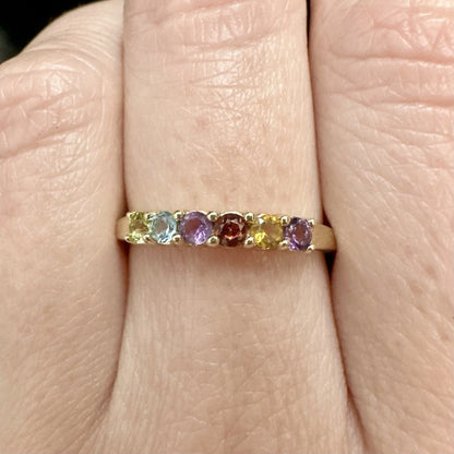9Ct Yellow Gold Multi Gemstone Claw Set Ring Sz O