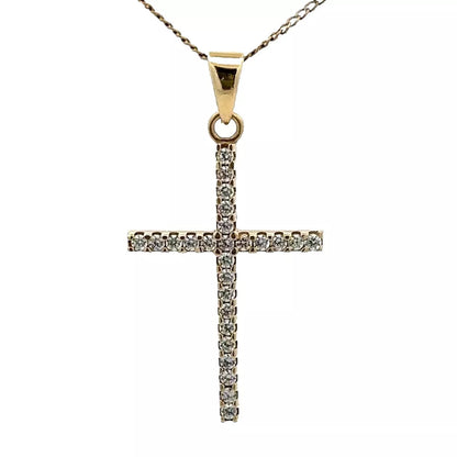 9Ct Yellow Gold CZ Set Cross Pendant