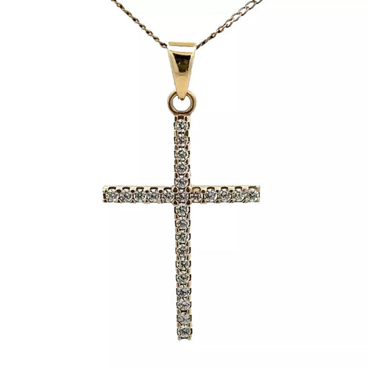 9Ct Yellow Gold CZ Set Cross Pendant