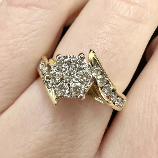 18Ct Yellow Gold .80Ct TW Diamond Split Shank Ring Sz M