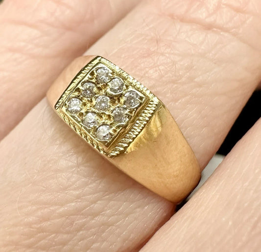 14Ct Yellow Gold Vintage Diamond Simulant Ladies' Signet Ring Sz K 1/2