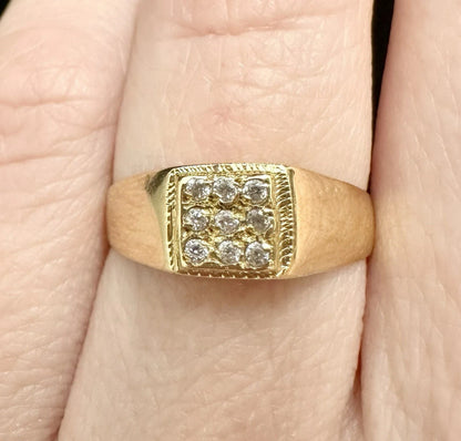 14Ct Yellow Gold Vintage Diamond Simulant Ladies' Signet Ring Sz K 1/2