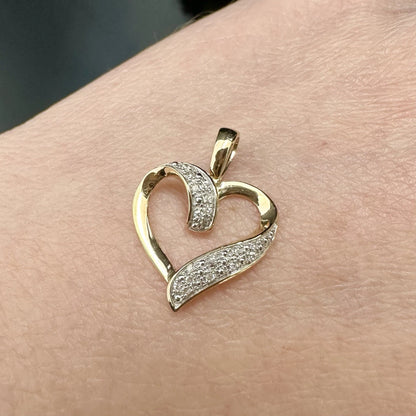 9Ct Yellow Gold Diamond Accent Heart Pendant