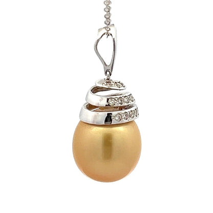 18Ct White Gold South Seas Pearl & 0.21 Carat TW Diamond Accent Pendant