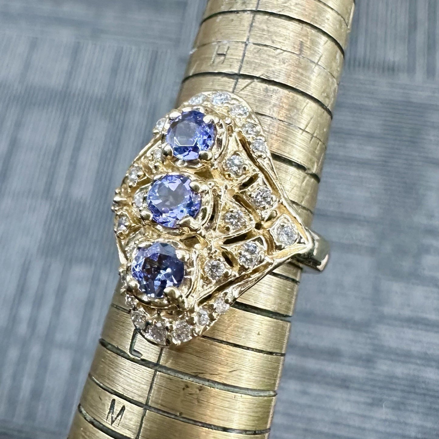 14Ct Yellow Gold Sonia B Designs Tanzanite & Diamond Designer Ring Sz J 1/2