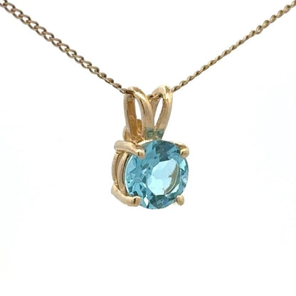 14Ct Yellow Gold Blue Topaz Solitaire Pendant