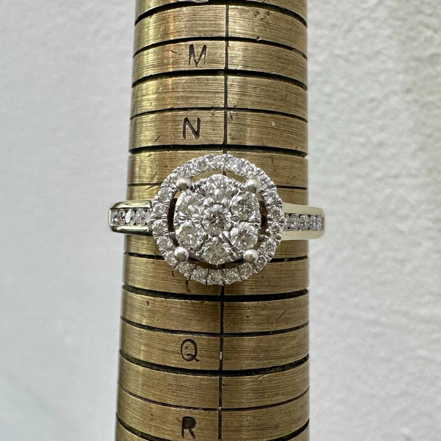 9Ct Yellow Gold 1/2Ct TW Diamond Halo Set Ring Sz O