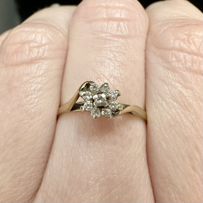 9Ct Yellow Gold Vintage Diamond Set Floral Ring Sz M