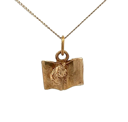 9Ct Yellow Gold Vintage Bookworm Charm Pendant