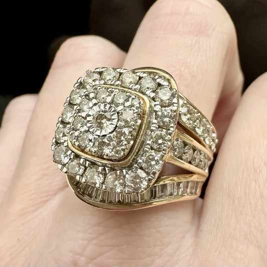 9Ct Yellow Gold 3 Carat TW Multi-Diamond Dress Ring Sz M 1/2