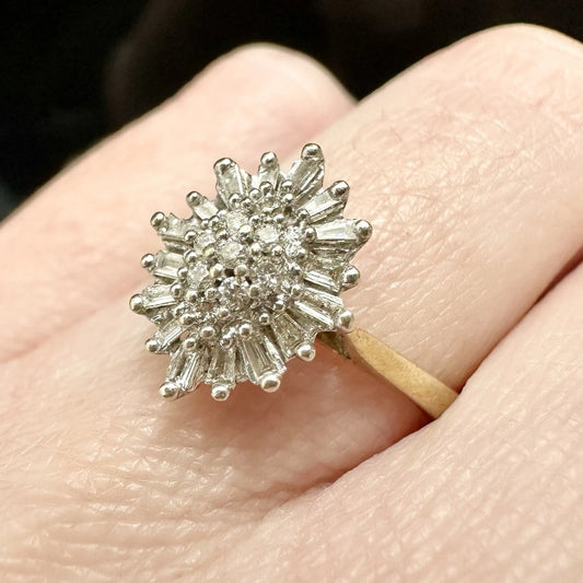 9Ct Yellow Gold 0.25 TW Brilliant & Tapered Baguette Cut Diamond Dress Ring Sz O