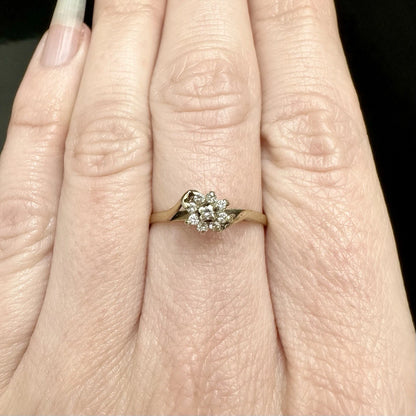 9Ct Yellow Gold Vintage Diamond Set Floral Ring Sz M