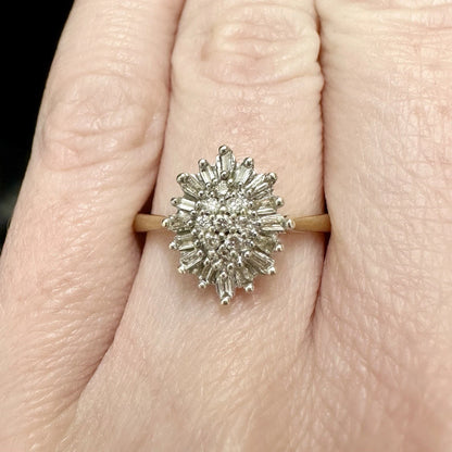 9Ct Yellow Gold 0.25 TW Brilliant & Tapered Baguette Cut Diamond Dress Ring Sz O