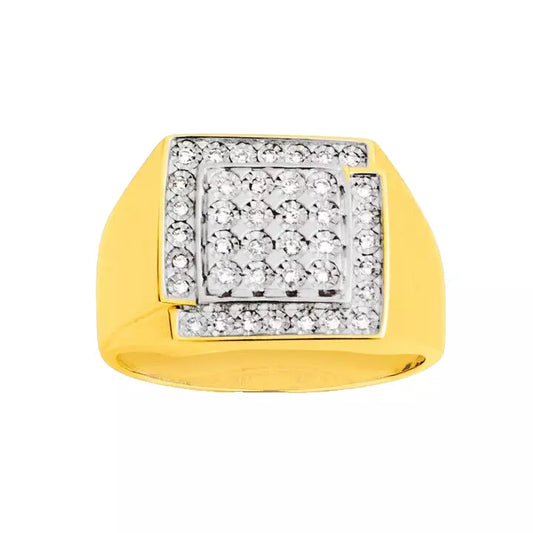 9Ct Yellow Gold .25 Carat TW Diamond Square Frame Men's Signet Ring