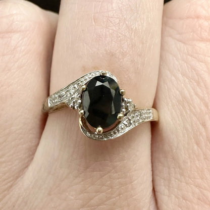 9Ct Yellow Gold Sapphire & Diamond Accent Ring - Sz O