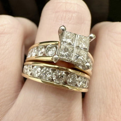 14ct Two-Tone Gold 3Ct TW Round Brilliant & Princess Cut Diamond Ring Set Sz M