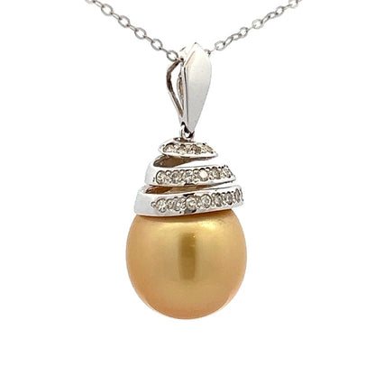 18Ct White Gold South Seas Pearl & 0.21 Carat TW Diamond Accent Pendant