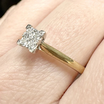 9Ct Yellow Gold Illusion Set Diamond Ring Sz Q