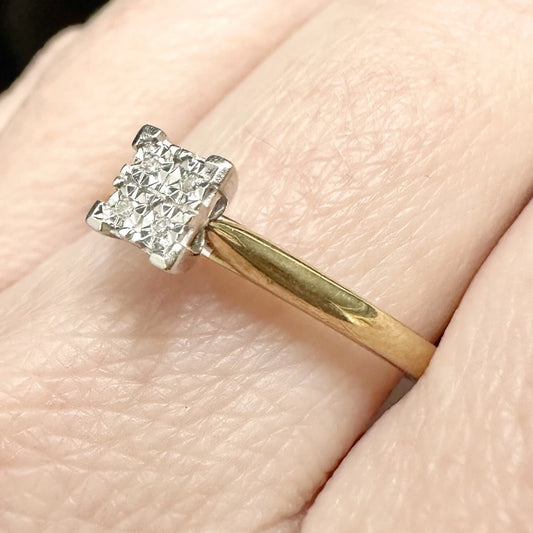 9Ct Yellow Gold Illusion Set Diamond Ring Sz Q