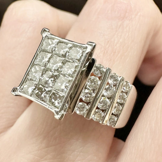 14Ct White Gold 2.00 Carat TW Multi Diamond Dress Ring Sz O WITH VALUATION