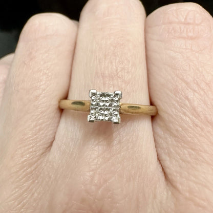 9Ct Yellow Gold Illusion Set Diamond Ring Sz Q
