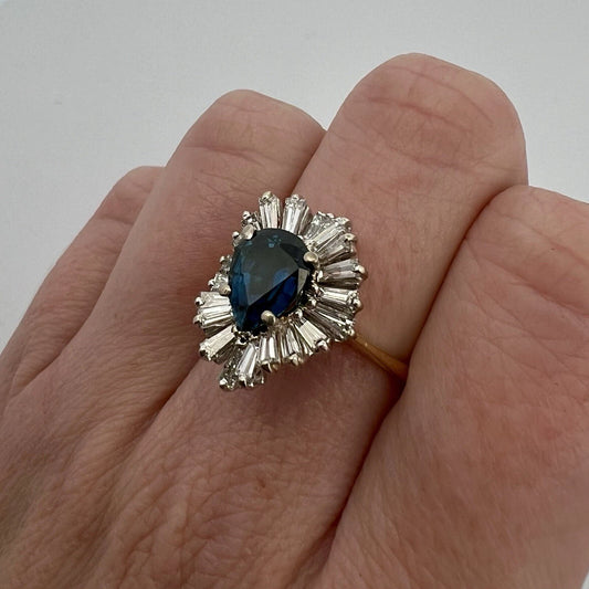 18Ct Two-Toned Gold 2Ct Sapphire & 1Ct TW Diamond Ring Sz M 1/2 WITH VALUATION