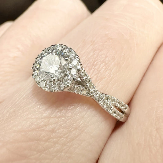 14Ct White Gold .70Ct TW Halo Diamond Ring Sz O