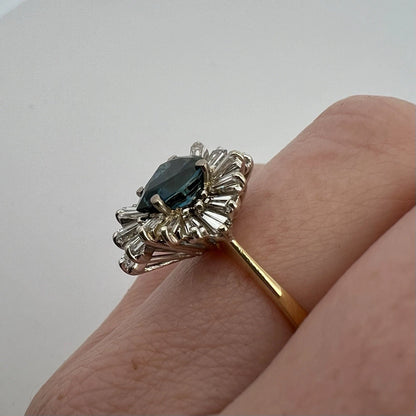 18Ct Two-Toned Gold 2Ct Sapphire & 1Ct TW Diamond Ring Sz M 1/2 WITH VALUATION