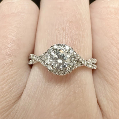 14Ct White Gold .70Ct TW Halo Diamond Ring Sz O