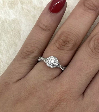 14Ct White Gold .70Ct TW Halo Diamond Ring Sz O