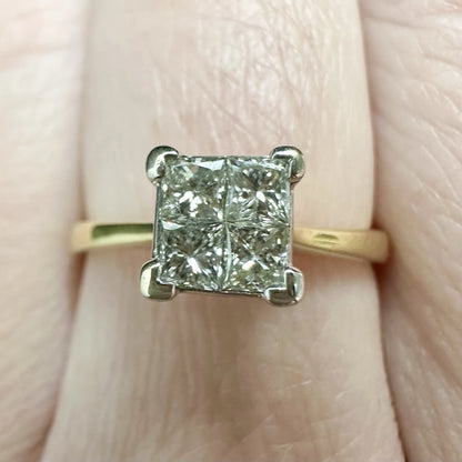 18Ct Yellow Gold Princess Cut Diamond Cluster Ring
