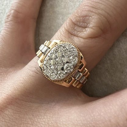 18Ct Rose & White Gold Cluster 1.15Ct Diamond Men's Ring Sz W VAL INCLUDED