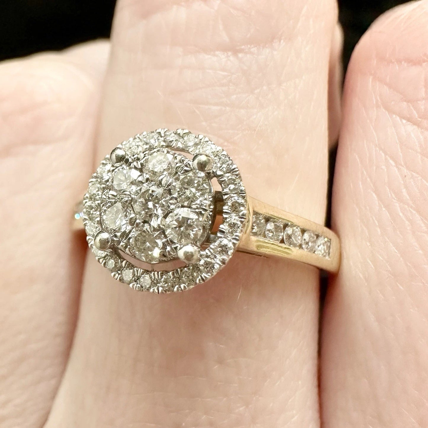 9Ct Yellow Gold 1/2Ct TW Diamond Halo Set Ring Sz O