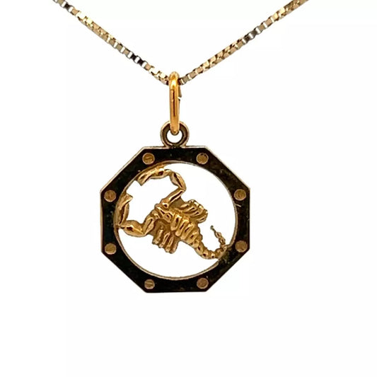 10Ct Yellow Gold Vintage Bolted Framed Scorpio Charm Pendant