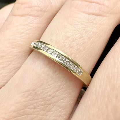 9Ct Yellow Gold Princess Cut Half Eternity 1/4 Carat TW Diamond Ring Sz N