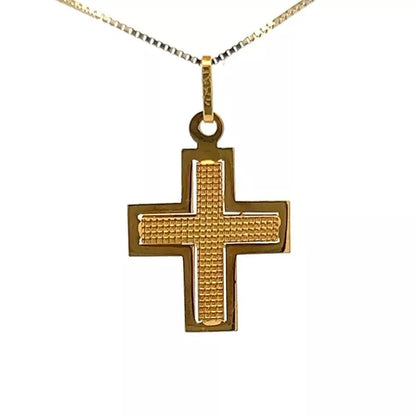 18Ct Yellow Gold Vintage Dotted Detail Cross Charm Pendant