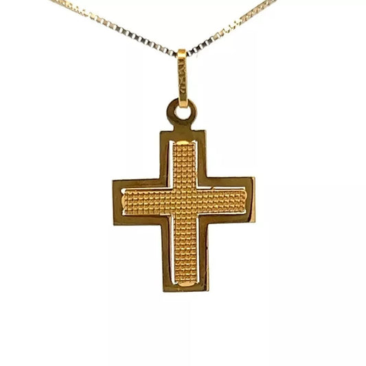 18Ct Yellow Gold Vintage Dotted Detail Cross Charm Pendant