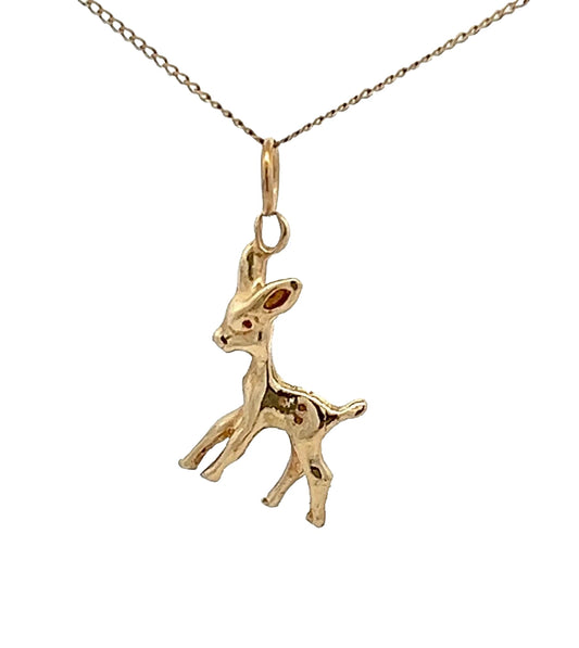 9Ct Yellow Gold Bambi Deer Charm Pendant