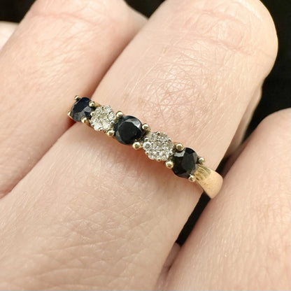 10Ct Yellow Gold Sapphire & Diamond Cluster Ring