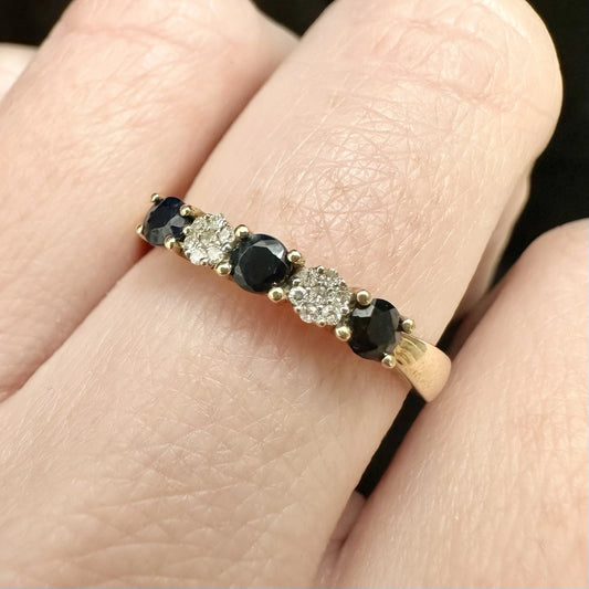 10Ct Yellow Gold Sapphire & Diamond Cluster Ring