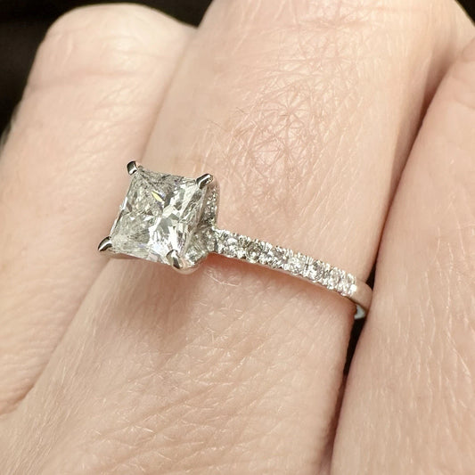 14Ct White Gold 1Ct Solitaire Princess Cut Diamond Ring