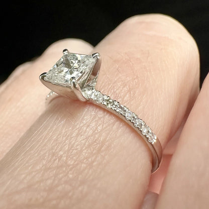 14Ct White Gold 1Ct Solitaire Princess Cut Diamond Ring