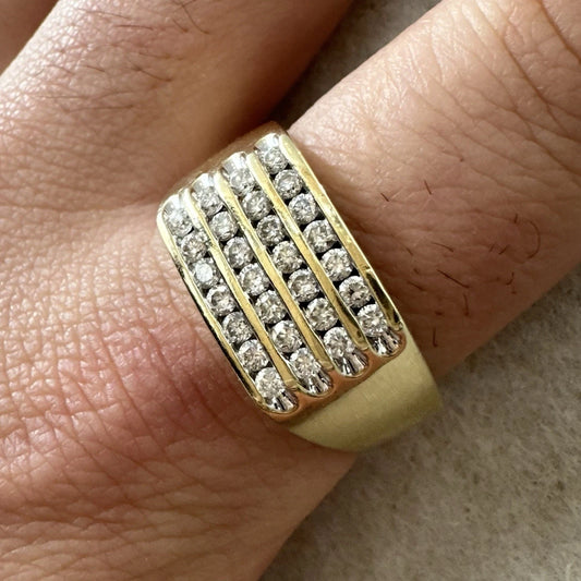 10Ct Yellow Gold 1.00 Carat TW Diamond Men's Signet Ring Sz Z+3
